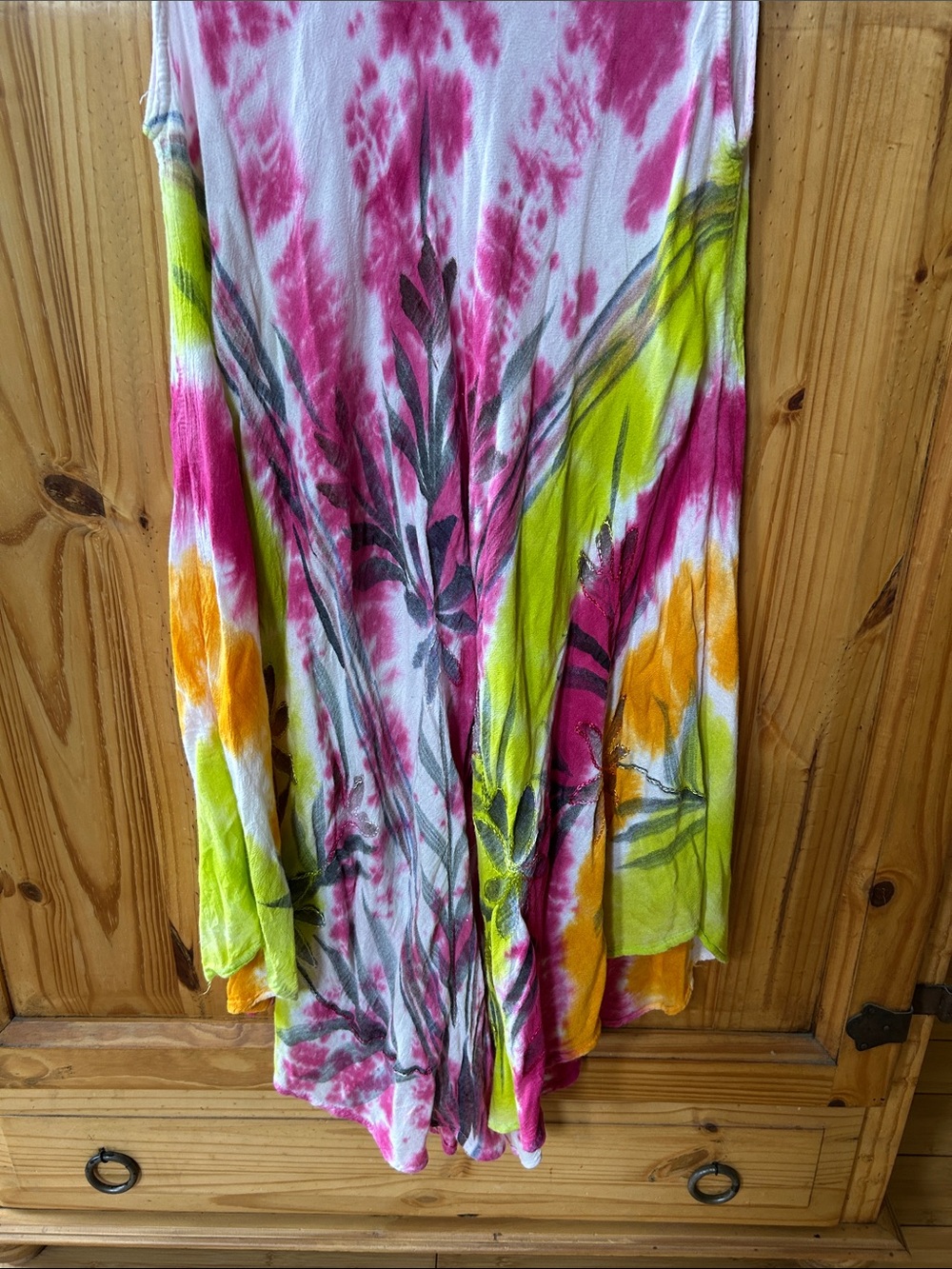 Pams Casuals Tie-Dye Floral Swing Sleeveless Dress/Coverup 100% Rayon - Picture 5 of 7